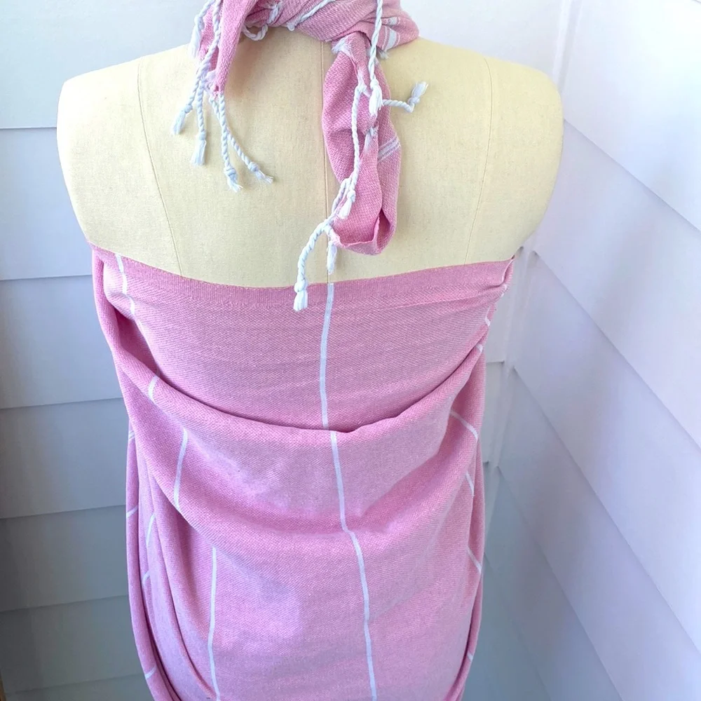 Perfect Pink & White Turkish Beach Towel Sarong /Beach Cover Up /Wrap /Brand New
